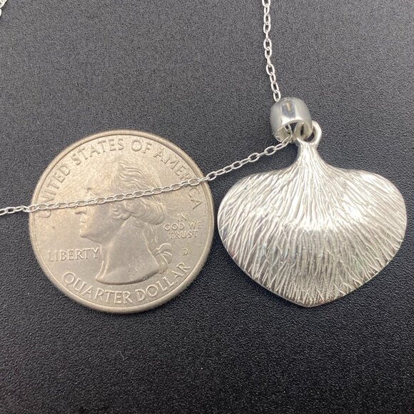 Unique Sterling Silver Textured Leaf Heart Pendant & 18” Necklace CW 925 - 4.5gm - Picture 3 of 13